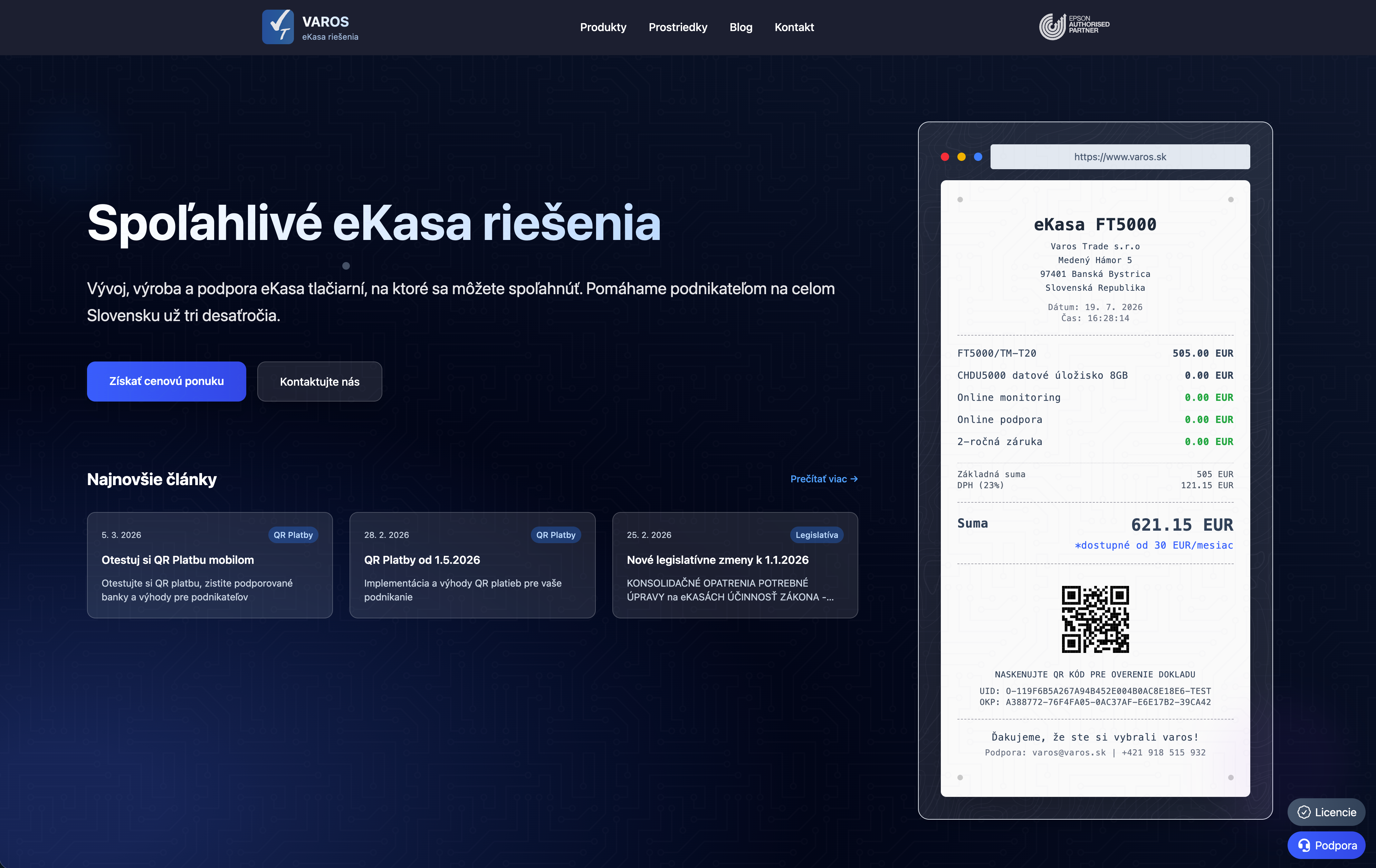 The website we built for Varos, Software